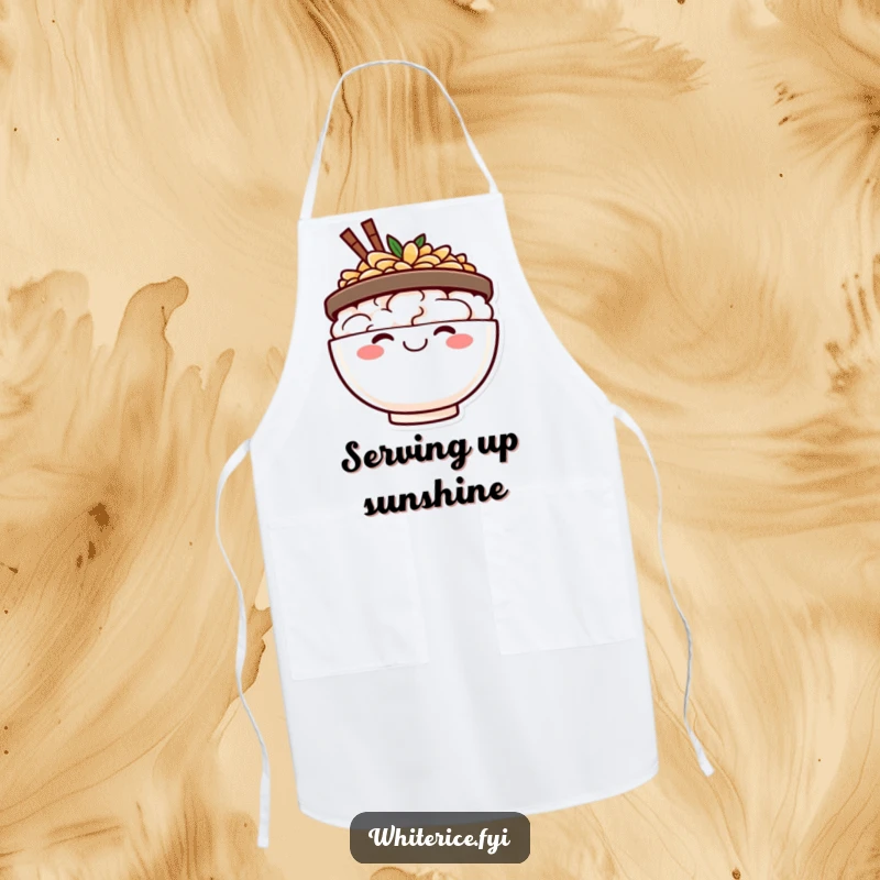 Funny happy rice bowl apron, beaming with a big smile, a cheerful and functional accessory for happy cooks.