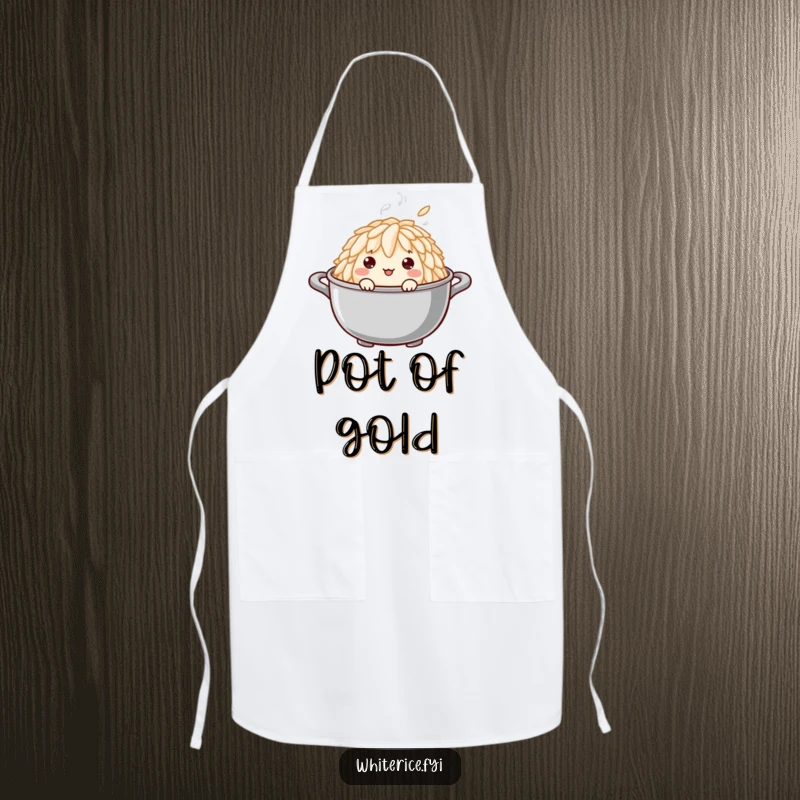 Funny apron with a curious rice grain peeking out from a steaming pot, perfect for a chef with a sense of humor.