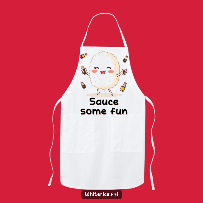 Funny Rice Juggler Apron: Happy Grain with Soy Sauce, Humorous Kitchenwear Gift