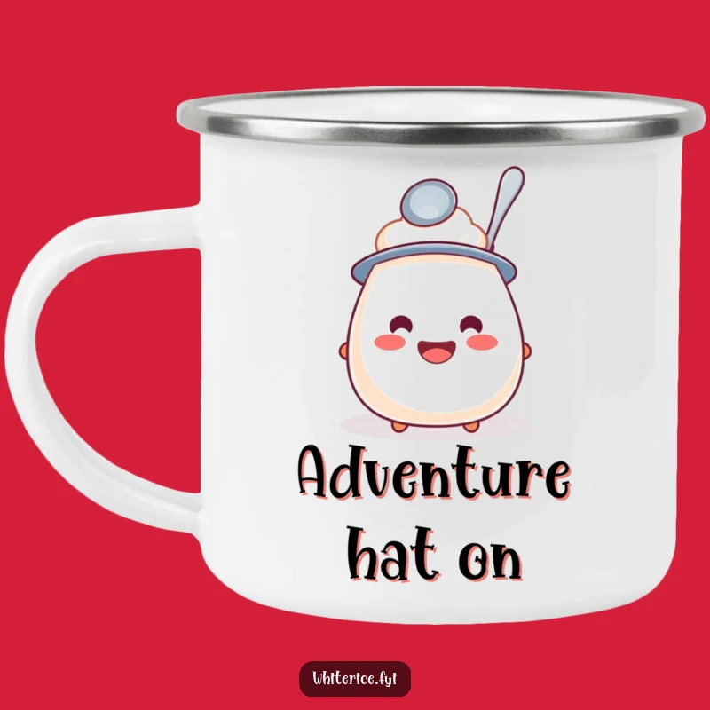 Funny Rice Pudding Spoon Hat Camping Mug: Adventure Fuel, Adorable Funny Gift