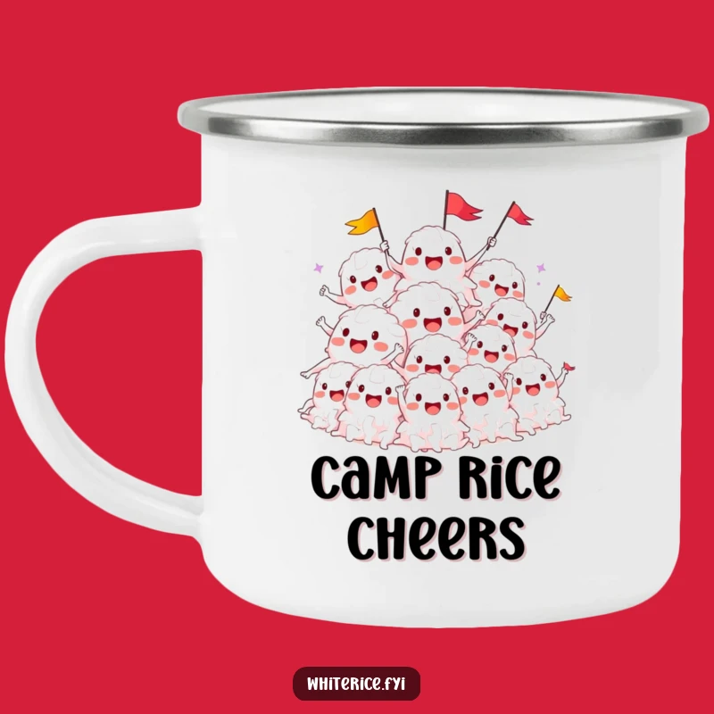 Funny Rice Pile Cheers Camping Mug: Festivities on the Go with Happy Characters