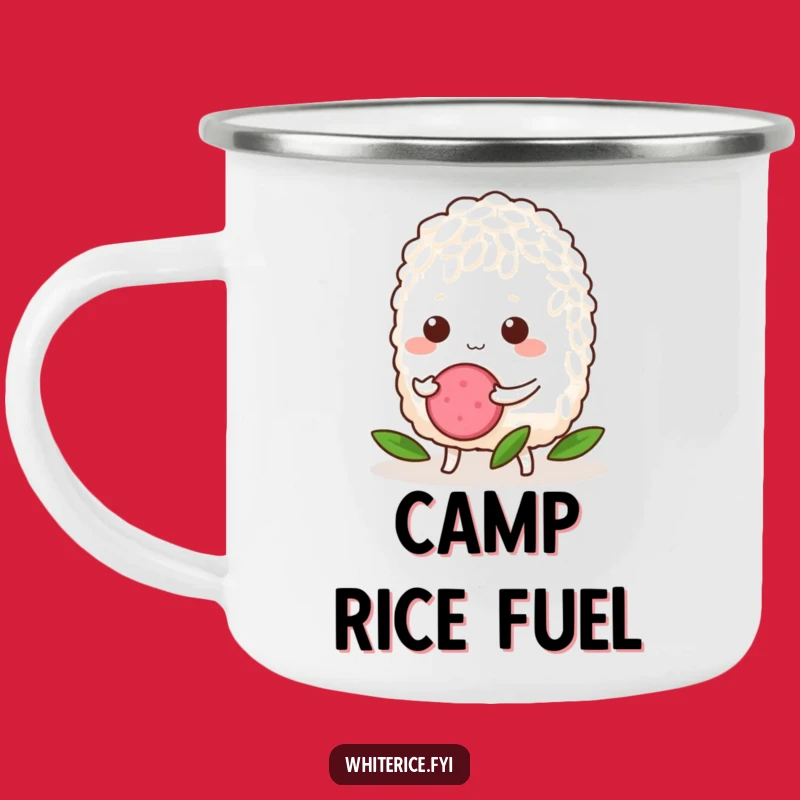 Funny Determined Rice Camping Mug - Fueling Adventures with Motivation