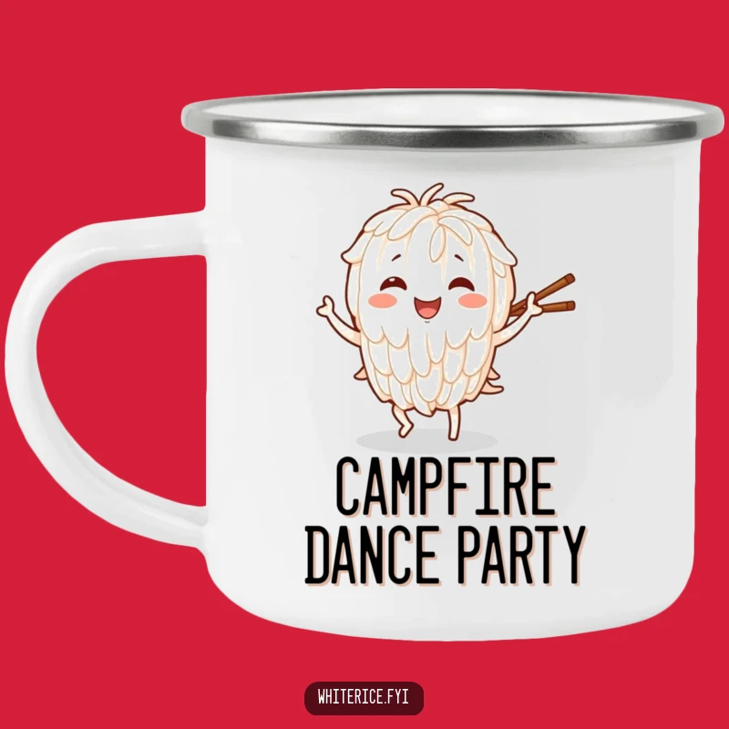 Funny Dancing Rice Camping Mug: Joyful Character with Chopsticks, Outdoor Gift