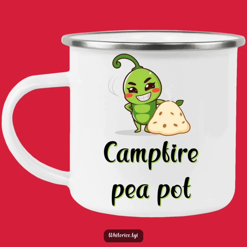 Funny Pea Proud Grin Camping Mug: Adventure Ready Determined Veggie Drinkware