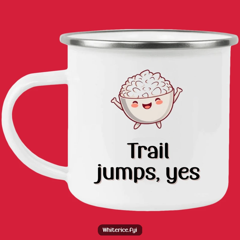 Funny Jumping Rice Camping Mug - Playful Outdoor Food Gift