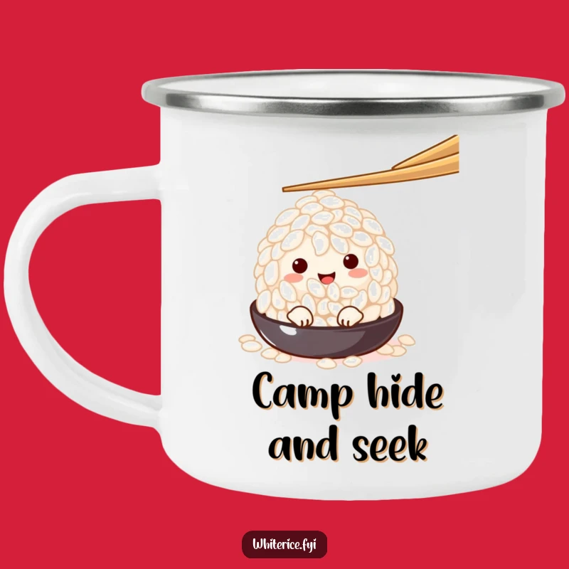 Funny Peeking Rice Grain Camping Mug: Shy Character Mug Funny Gift