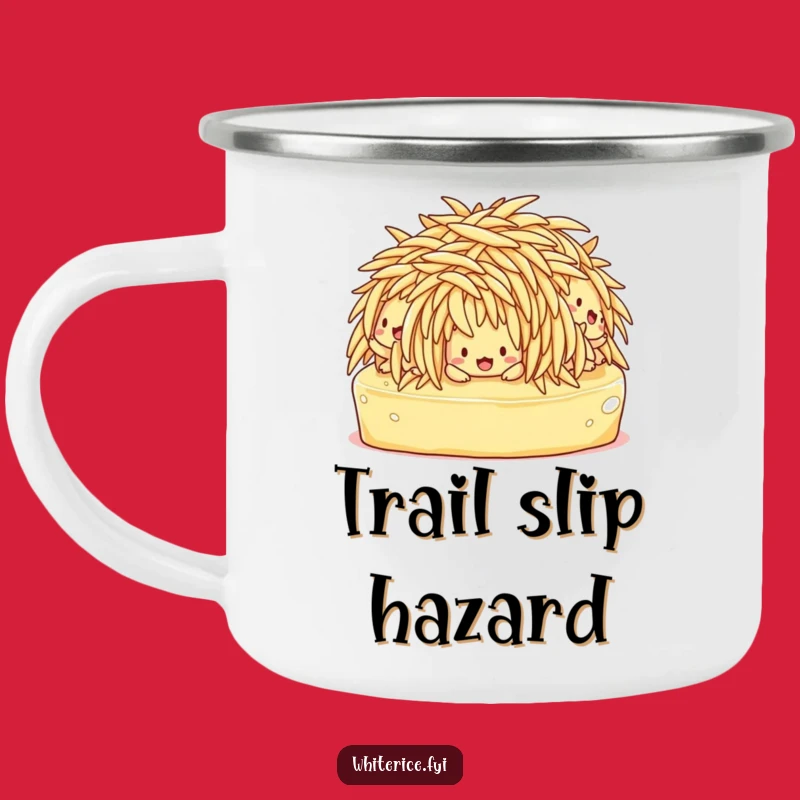 Funny Slipping Rice Camping Mug: Butter Mishap Cup, Outdoor Humor Gift!