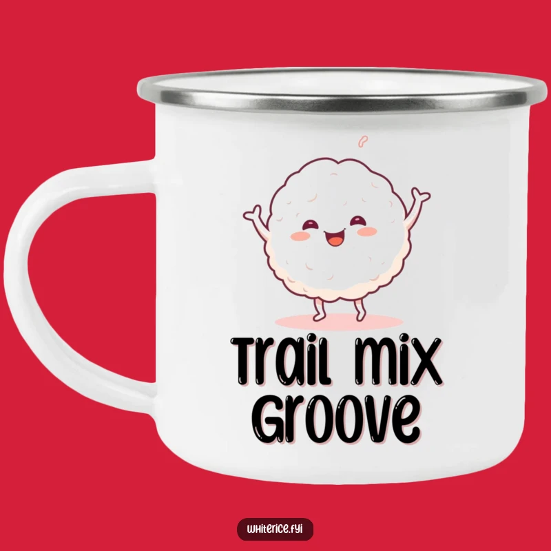 Funny Dancing Rice Camping Mug: Happy Glob's Cheerful Dance for Outdoor Fun