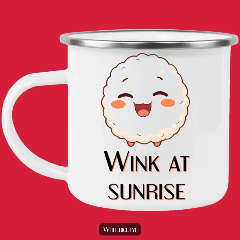 Funny Winking Rice Ball Camping Mug: Delighted Character, Outdoor Gift