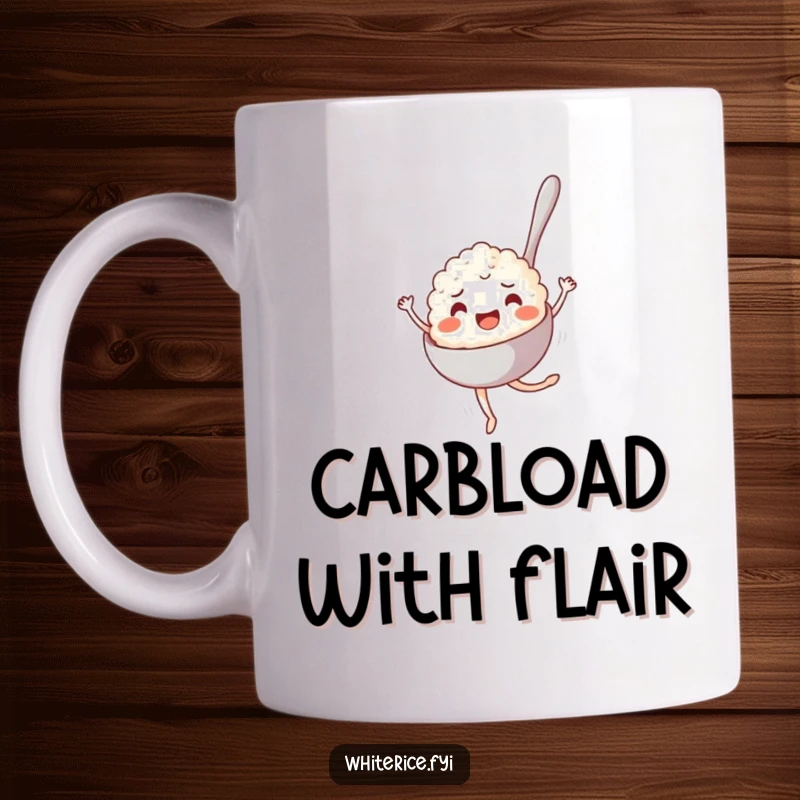 Funny Mug: A joyful spoonful of rice pirouetting gracefully, bringing laughter and culinary charm to your day.