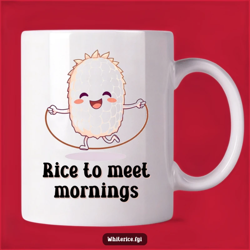 Funny Rice Jumps Rope Mug: Happy Grain Delivers Hilarious Fitness Fun