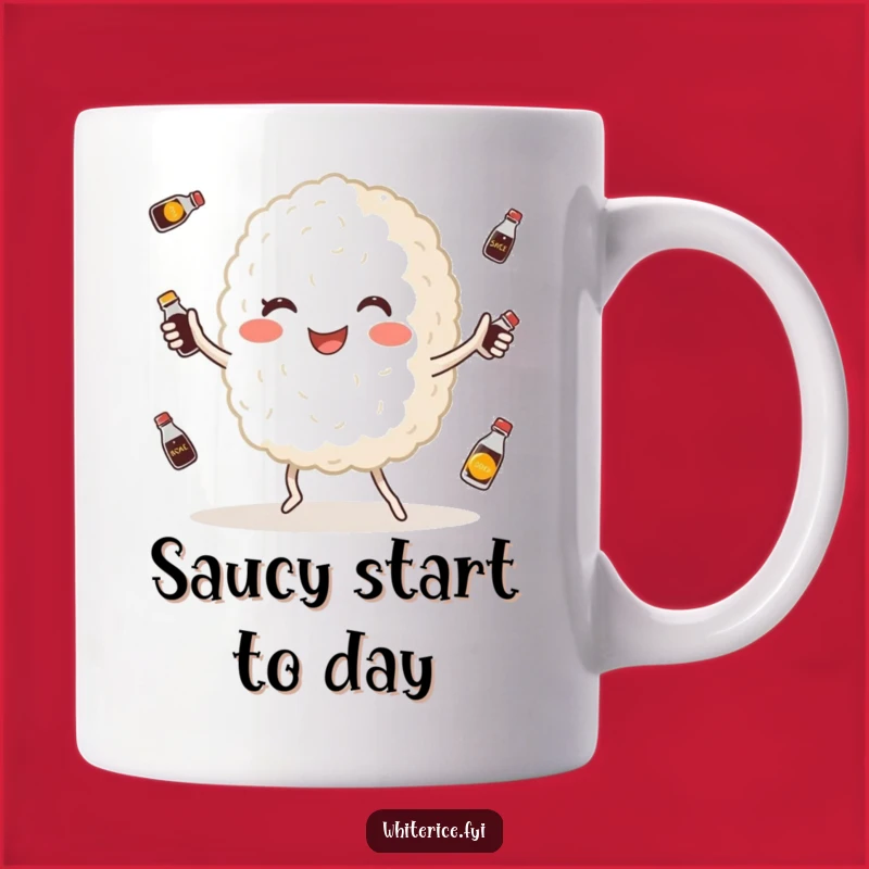 Funny Rice Juggler Mug: Happy Grain with Soy Sauce Bottles, Hilarious Gift