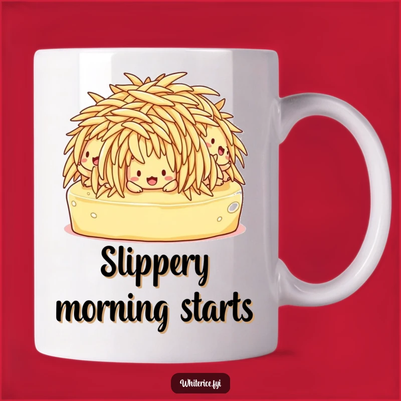 Funny Slipping Rice Mugs: Confused Characters, Hilarious Butter Mishap Gift!