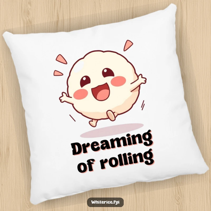 Funny Kawaii risotto ball pillow featuring an excited character rolling playfully, offering cozy comfort and a dose of humorous fun, a lovely gift.