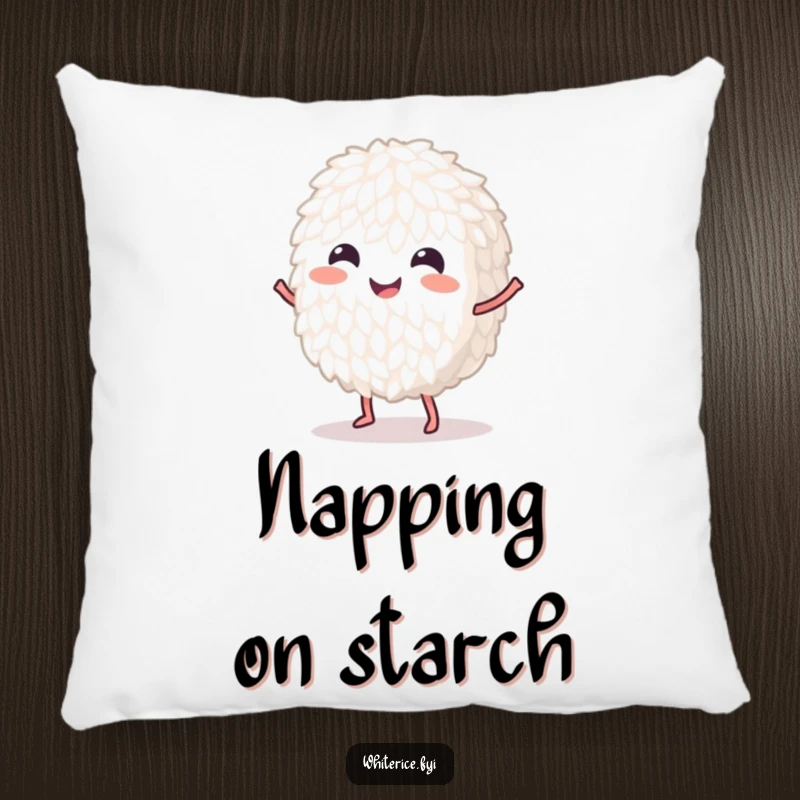 Funny dancing white rice grain pillow, soft and inviting, perfect for adding a humorous and cheerful touch.