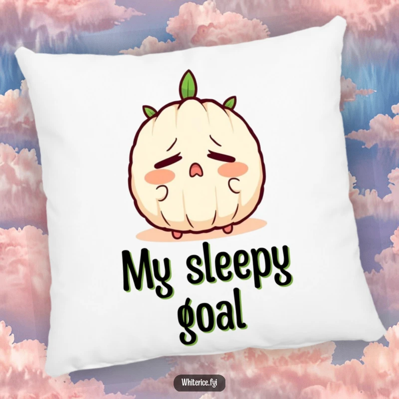 Funny pillow featuring a sleepy rice grain character yawning, perfect for comfortable lounging and encouraging relaxation.