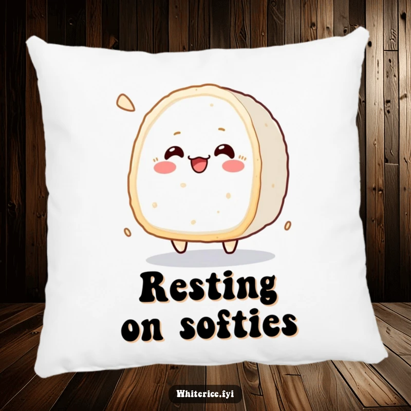 Funny kawaii pillow featuring a cheerful rice cake character bouncing gently, perfect for comfort and decor.