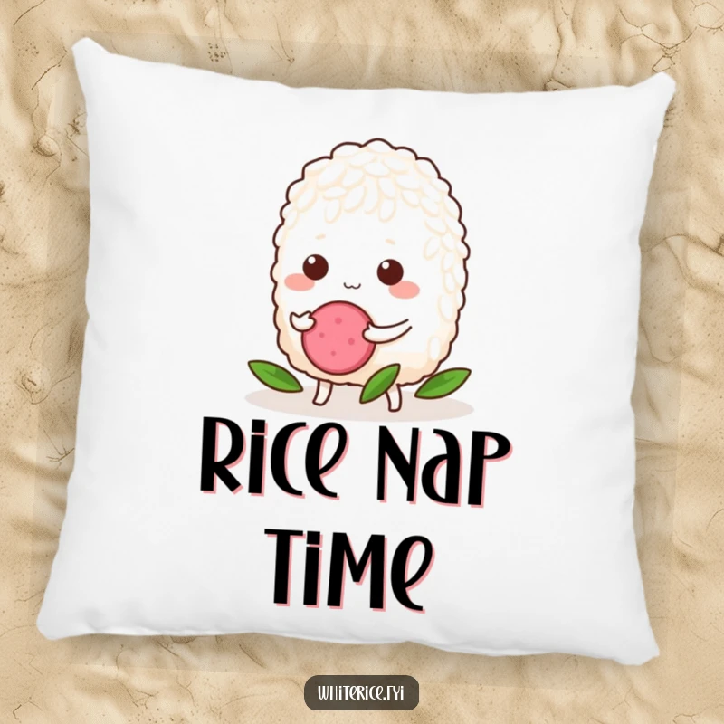 Funny Rice Pillow: A plush pillow featuring a determined grain of rice pushing a radish slice, offering comfort and humorous motivation.