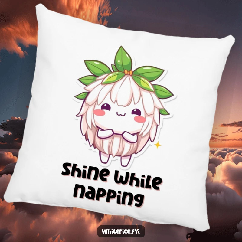 Funny Jasmine Rice Pillow: A brilliant Kawaii character shining brightly, bringing a positive and radiant accent to any seating area.