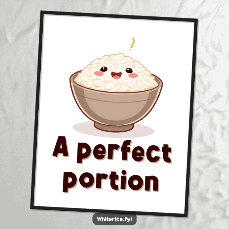 Funny Rice Grain Digital Art Print featuring a happy rice grain served in a small bowl, symbolizing comfort and culinary delight.