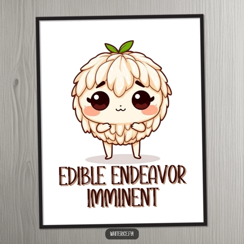 Funny determined rice digital art print, ready to be eaten, a humorous and downloadable illustration for food enthusiasts.