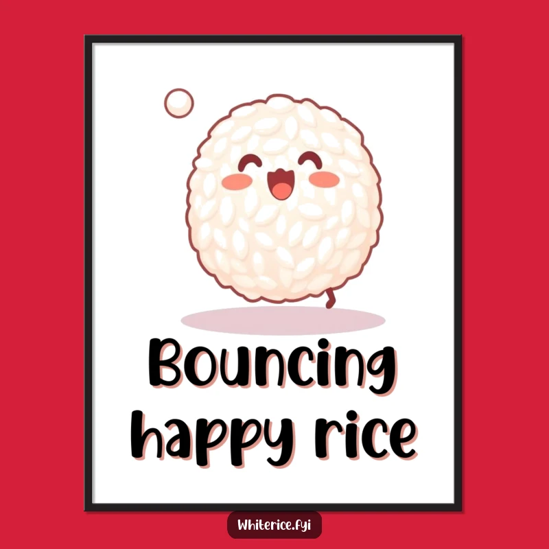 Funny Rice Baller Digital Art Print: Happy Grain Bouncing Ball Playful Decor