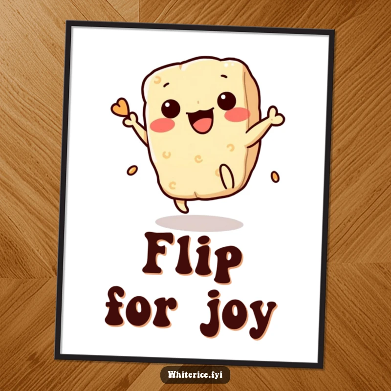 Funny Rice Cracker Digital Art: A dynamic Kawaii cracker performing a perfect flip, illustrating playful energy and snack-themed amusement, ready to print.