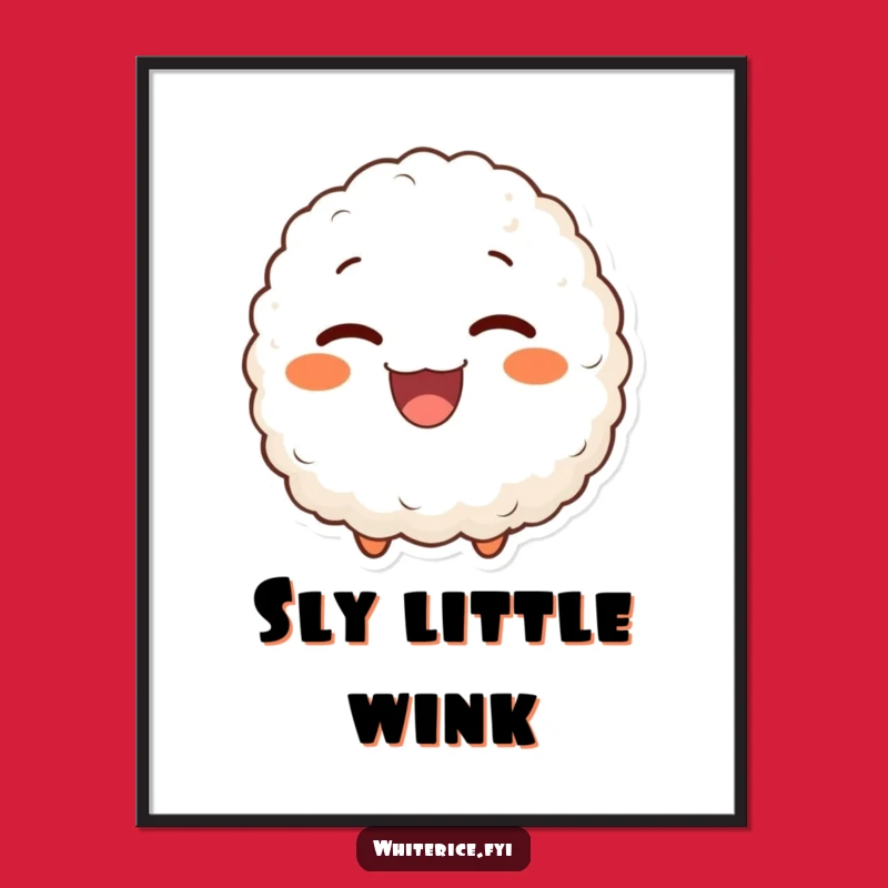 Funny Winking Rice Ball Art Print: Delighted Character, Instant Decor