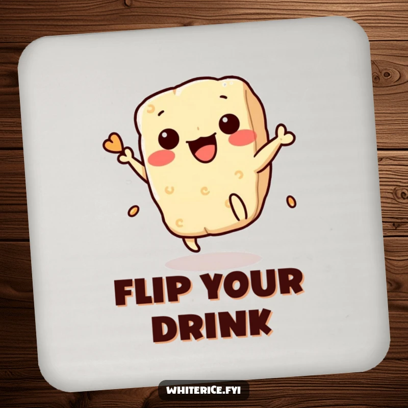 Funny Rice Cracker Coaster: A cute Kawaii cracker in a playful flip, adding a humorous and protective touch to any surface.