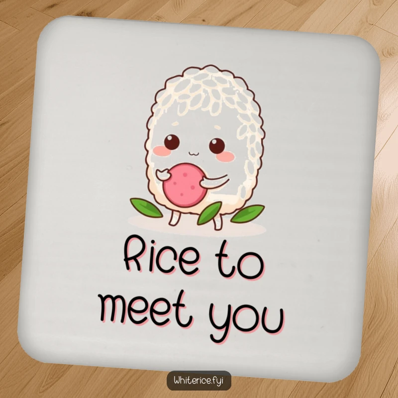 Funny Rice Coaster: A determined grain of rice pushing a radish slice, adding a humorous and motivational touch to drink protection.