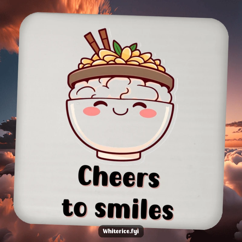 Funny happy rice bowl coaster, beaming with a wide smile, a cheerful and functional addition to any surface.