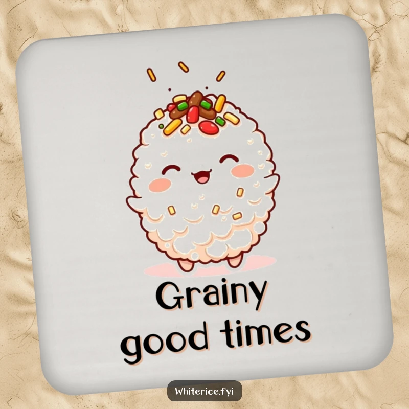 Funny kawaii drink coaster featuring a winking fried rice character, adding a touch of humor to surfaces.