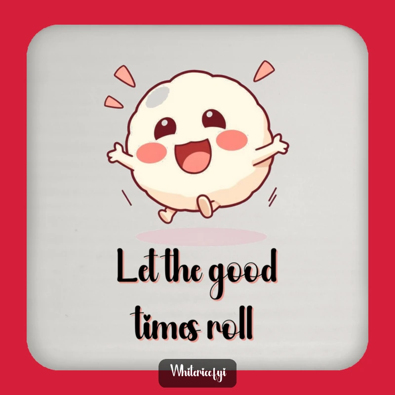Funny Kawaii Risotto Ball Coaster: Excited Rolling Character, Playful Surface Protection Gift