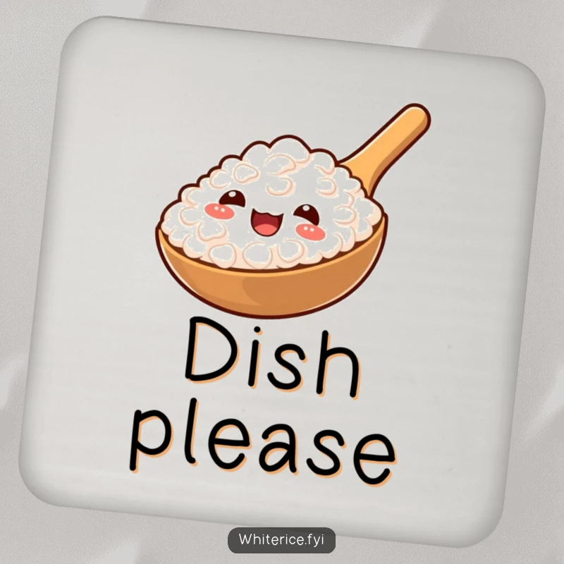 Funny drink coaster with a cheerful rice paddle serving a spoonful of fluffy rice, protecting surfaces.