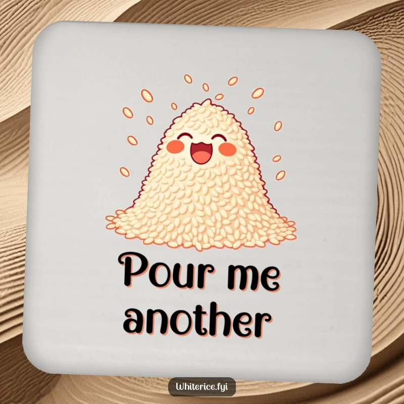 Funny juggling rice coaster showing a joyful pile of rice playfully juggling small grains.