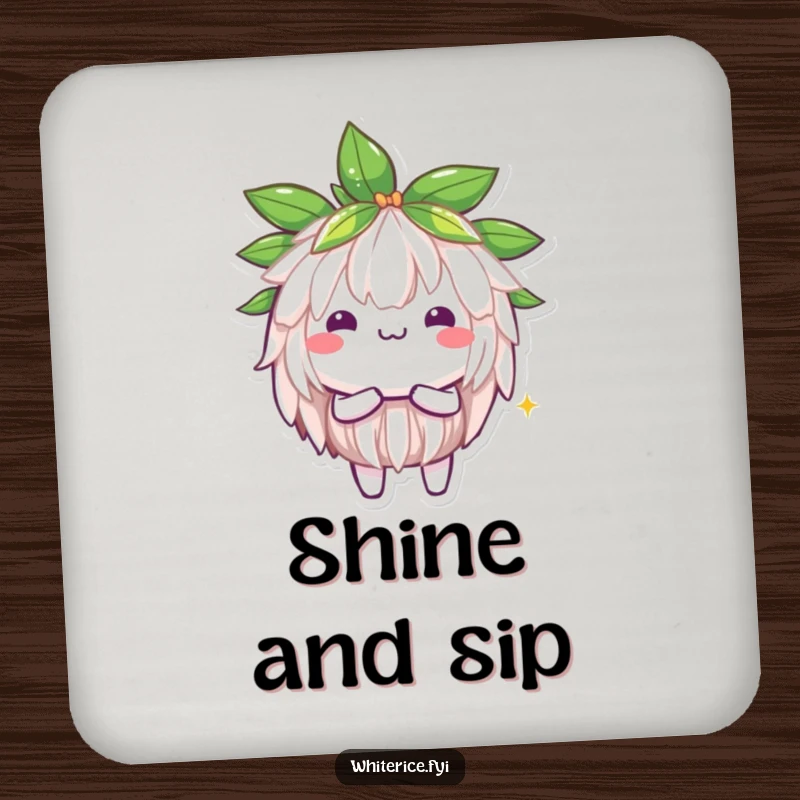 Funny Jasmine Rice Coaster: A brilliant Kawaii character shining brightly, adding a positive and radiant accent to any surface.