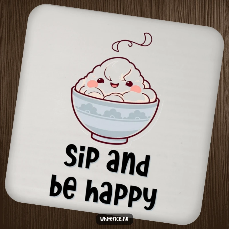Funny Kawaii rice bowl coaster showing a happy character, providing surface protection with a cute and humorous design, a great small gift.