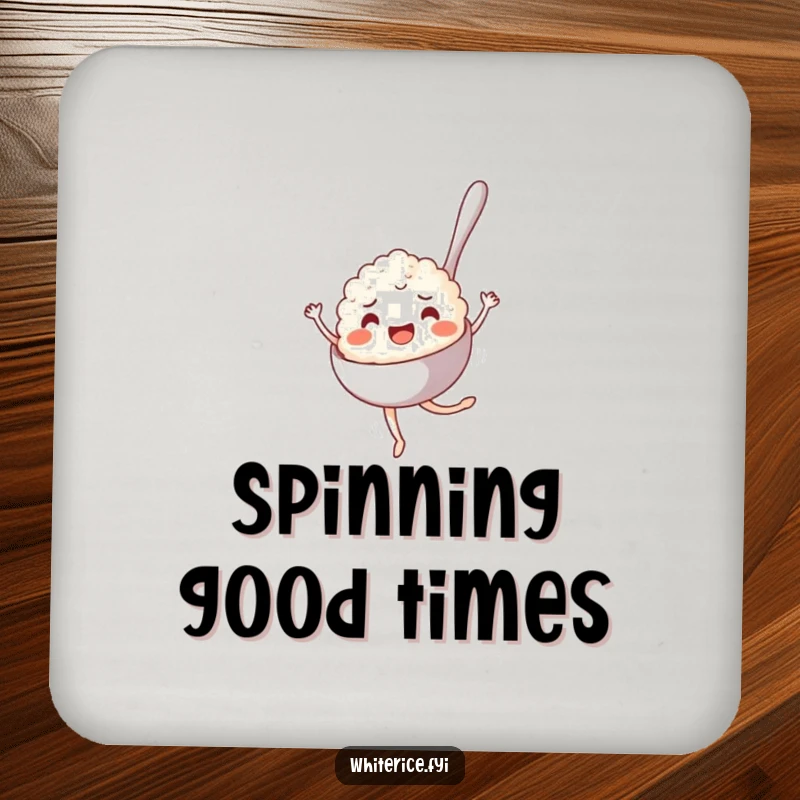 Funny Drink Coaster: A joyful spoonful of rice pirouetting gracefully, protecting surfaces with a touch of culinary comedy.