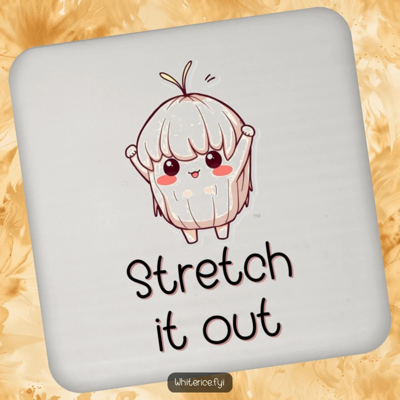 Funny Sticky Rice Coaster: A determined Kawaii character humorously stretching, adding a resilient and funny accent to any table.