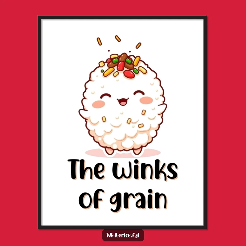 Funny Kawaii Fried Rice Poster: Winking Art for Your Walls
