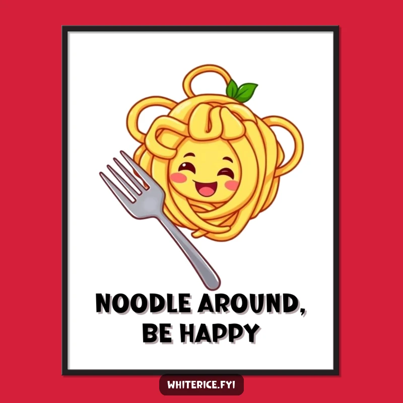 Funny Noodle Chef Poster: Joyful Character Twirling Noodles, Wall Art Gift