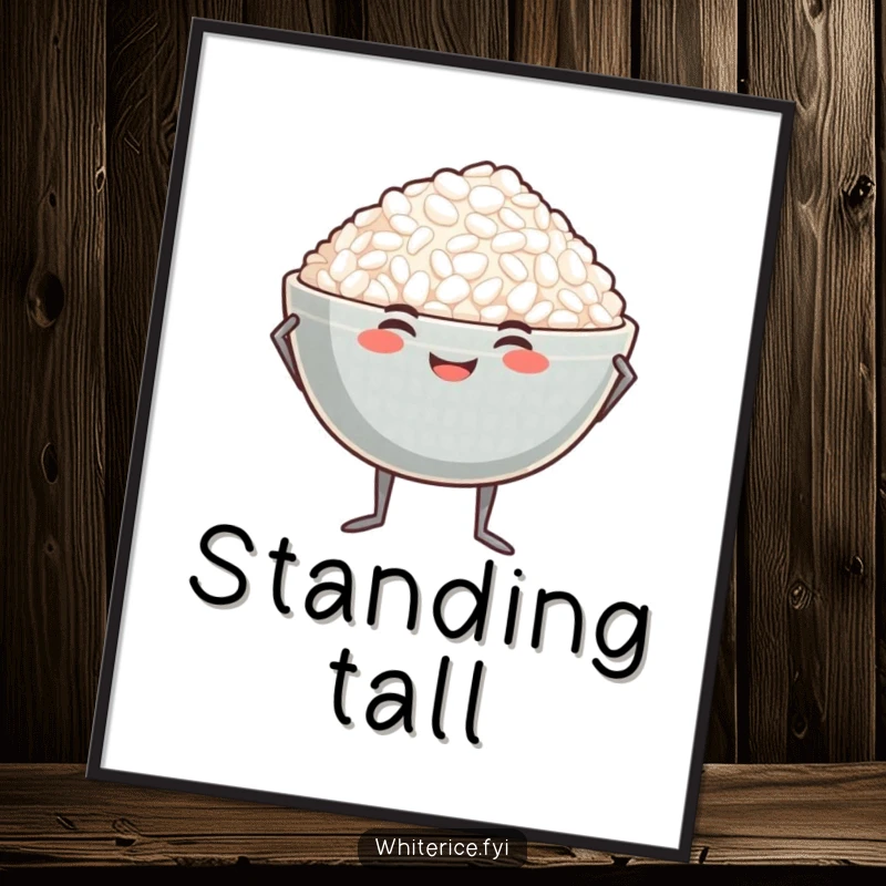 Funny proud rice bowl poster showing a smiling bowl of rice with tiny legs striking a proud pose.