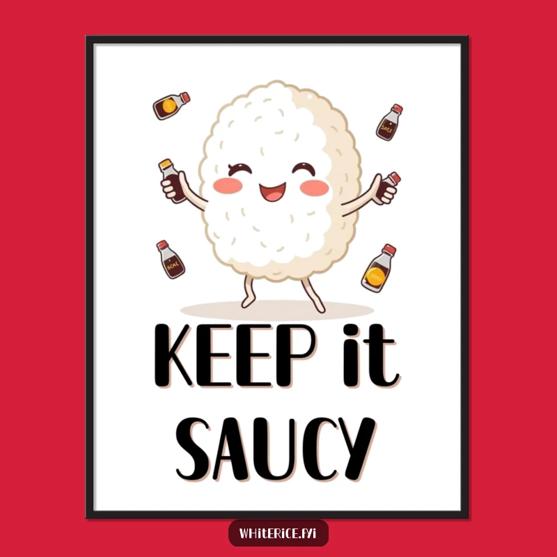 Funny Rice Juggling Art Poster: Happy Grain with Soy Sauce, Whimsical Decor Gift