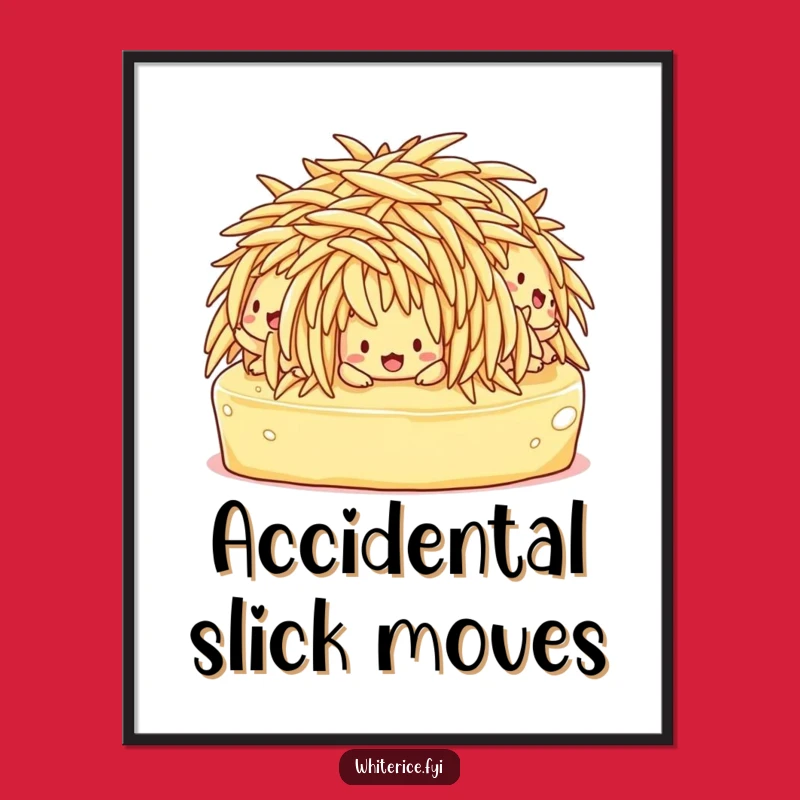 Funny Slipping Rice Poster: Butter Mishap Art, Confused Characters, Gift Idea!
