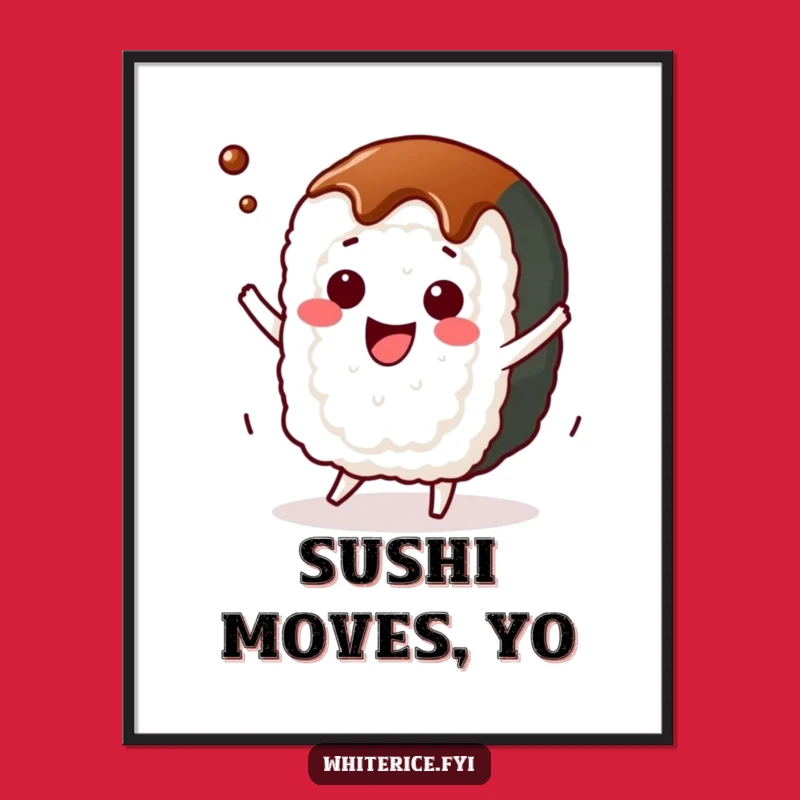 Funny Sushi Roll Dance Poster: Vibrant Kawaii Art, Perfect Wall Decor Gift