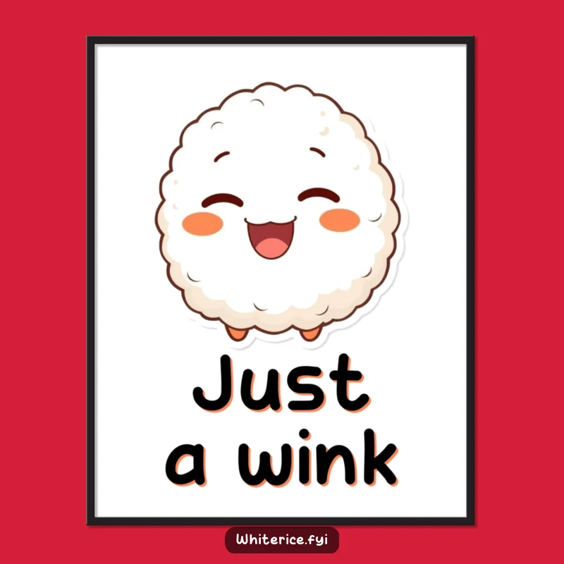 Funny Winking Rice Ball Art Poster: Delighted Character, Whimsical Decor