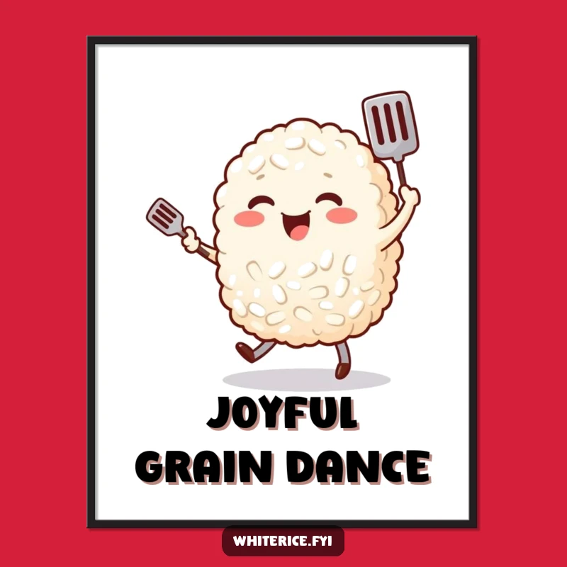 Funny Rice Dancing Poster: Cheerful Character Art Print for Kitchen Gift