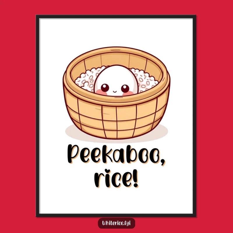 Funny Curious Rice Poster - Bamboo Steamer Peek Wall Art Gift