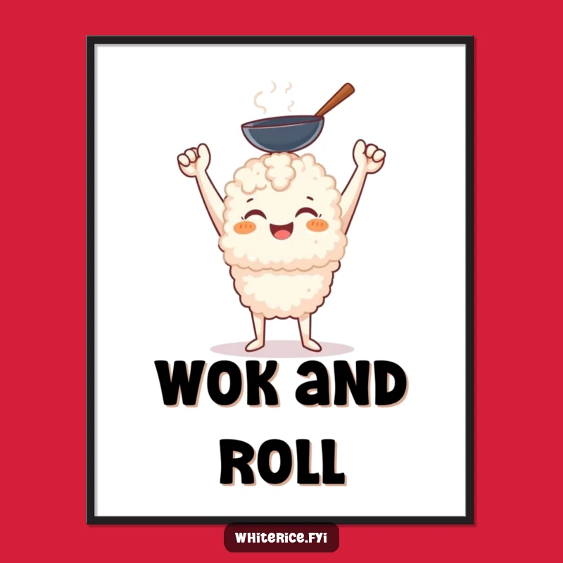 Funny Rice Chef Poster - Wok Holding Art, Hilarious Kitchen Decor
