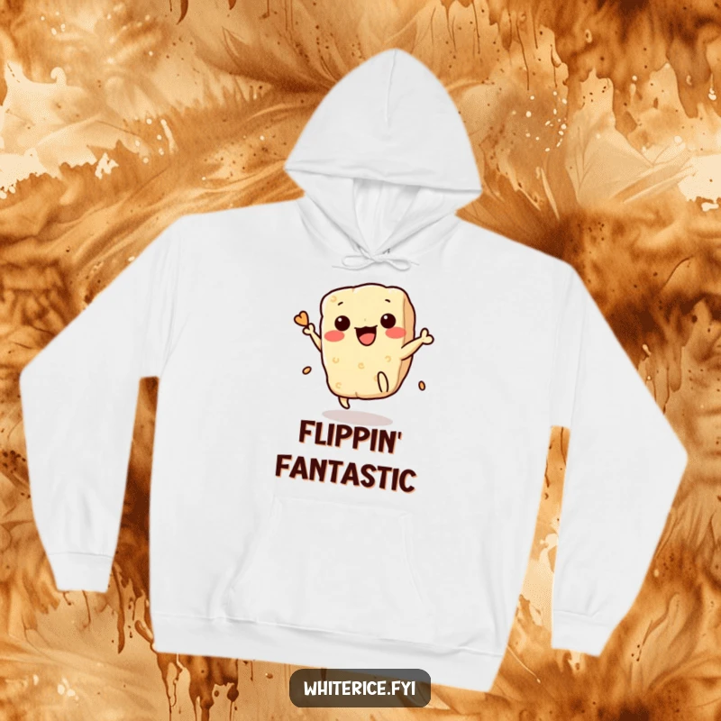 Funny Rice Cracker Hoodie: Adorable Kawaii cracker performing a spectacular flip, radiating fun and energy, perfect for cozying up with a smile.